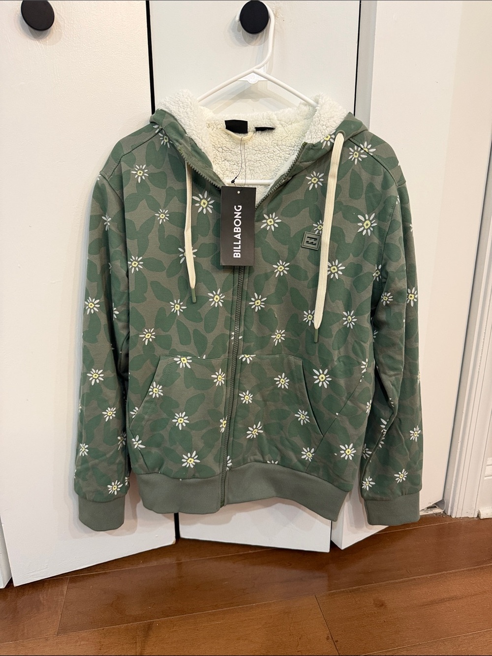 Billabong Olive Green Daisy Sherpa Zip Hoodie Women S